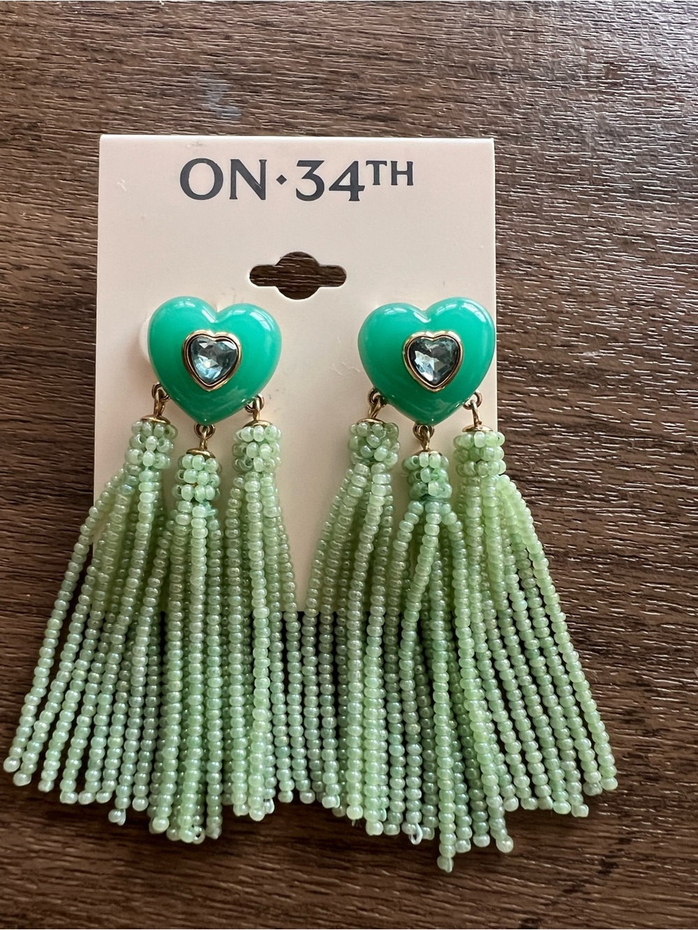 Green Heart Tassel Earrings by On 34th